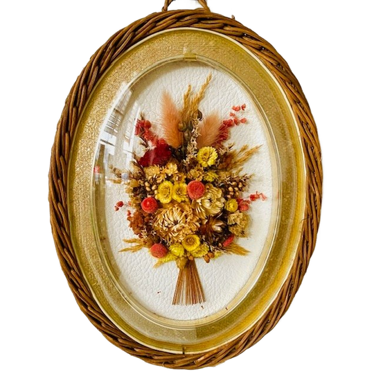 Vintage Droogbloemen Schilderij Rotan 1970’s 1