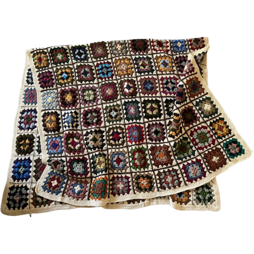 Vintage Crochet Granny Square Plaid Woondeken