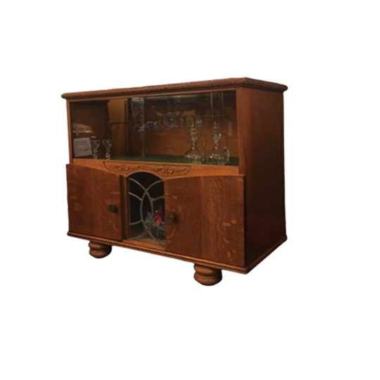 Theekastje Vintage Met Glazen Schuiven En Glas In Lood 1