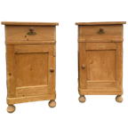 Set Antiek Grenen Nachtkastjes Met Lade, 42 Cm Breed En 71 Cm Hoog thumbnail 1