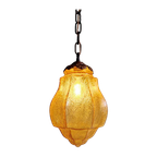 Art Deco Hanglamp In Amberkleurig Gebarsten Glas, 1920-30S thumbnail 1