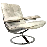 Leolux Fauteuil, Draaistoel Met Wit Lederen Bekleding, Jaren 60