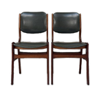 Vier Vintage Houten Eetkamerstoelen Met Groen Skai Leren Rug En Zitting thumbnail 1