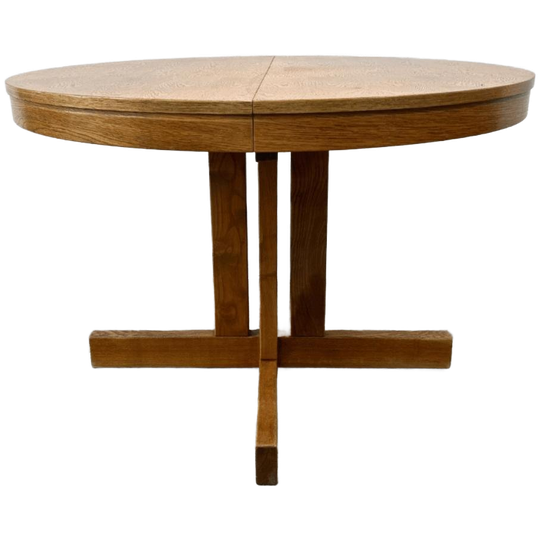 Vintage Eettafel Hout Rond - Verlengbaar 110>155 Unieke Poot 1