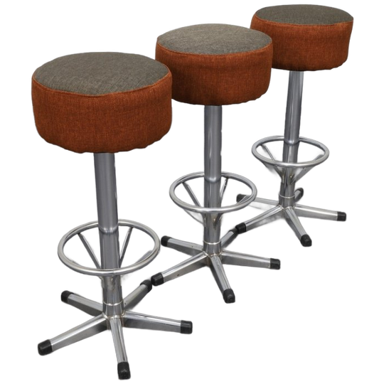 3x Bar Stool In Chrome, 1970s 1