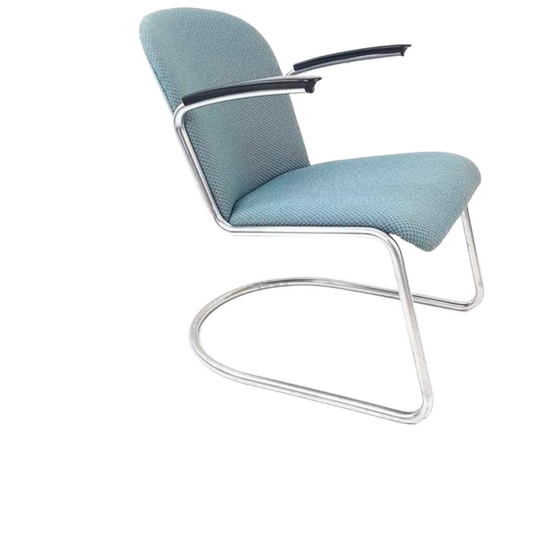 Gispen Fauteuil Model 413 Nieuw Gestoffeerd Grape Blauw 1