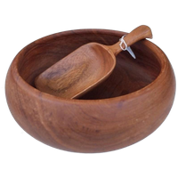 Vintage Houten Schaal, Teakhouten Schaaltje Met Schepje