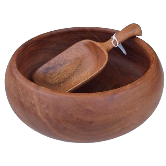 Vintage Houten Schaal, Teakhouten Schaaltje Met Schepje 1