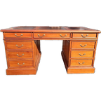 Klassieke Engelse Schrijftafel, Bureau, Desk, Met Lederen In thumbnail 1