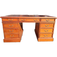 Klassieke Engelse Schrijftafel, Bureau, Desk, Met Lederen In