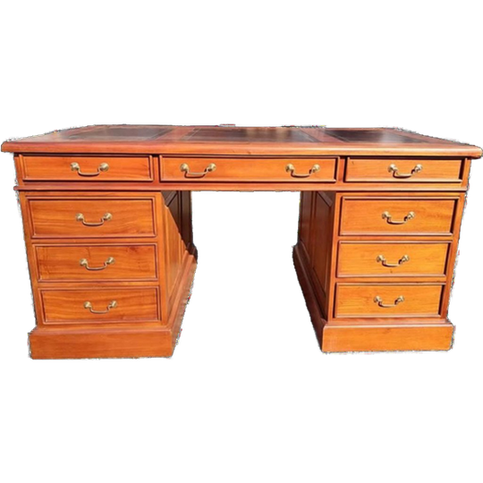Klassieke Engelse Schrijftafel, Bureau, Desk, Met Lederen In 1