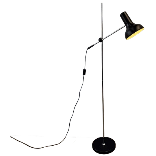 Vintage, Midcentury Hengel Vloerlamp Chroom - Zwart Metaal 1