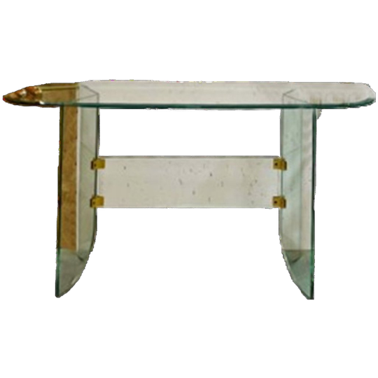 Vintage Glazen Sidetable Met Facet Geslepen Randen 1