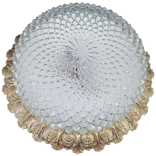 2247 Grote Plafonnière Reliëfglas Met Koperkleurige Rand 1