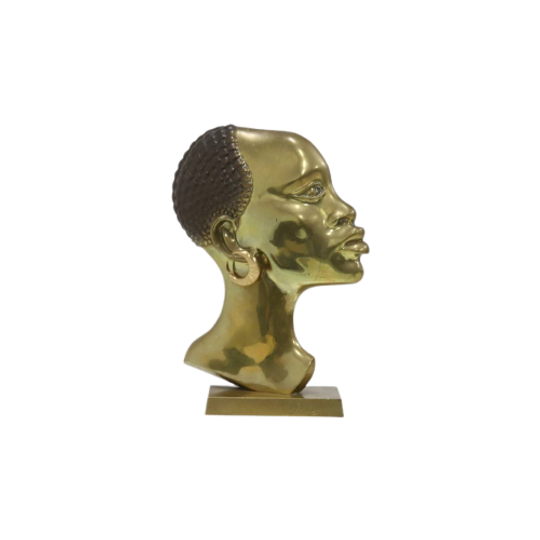 Solid Brass Sculpture African Woman 1950s 1