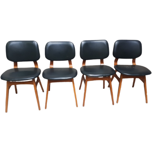 Set Van 4 Vintage Eetkamerstoelen Donkergroene Stoelen Louis Van Teeffelen Stijl