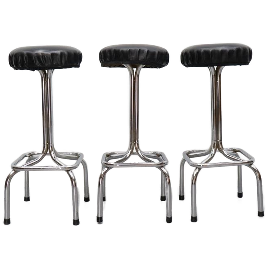 Set Van 3 Vintage Barkrukken | Buisframe | Zwart Skai 1