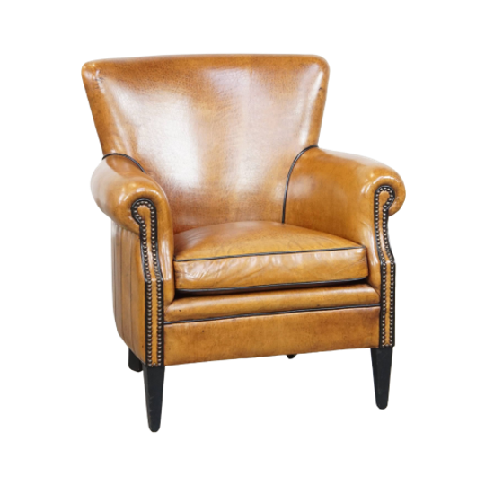 Kwalitatief Goede Schapenleren Fauteuil/armchair In Een Lichte Cognac Kleur 1