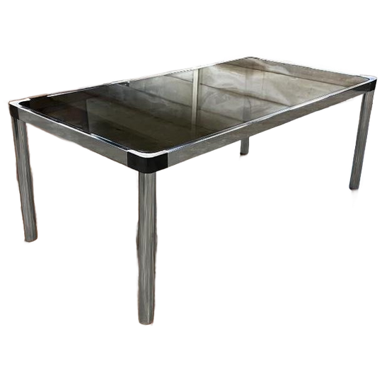 Vintage Chromen Eettafel Met Fumé Glazen Blad 1