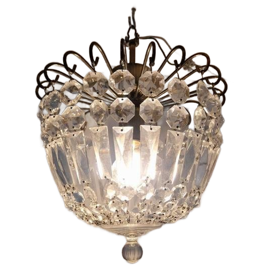 Vintage Kristallen Luchter Met Prismen Glas 1