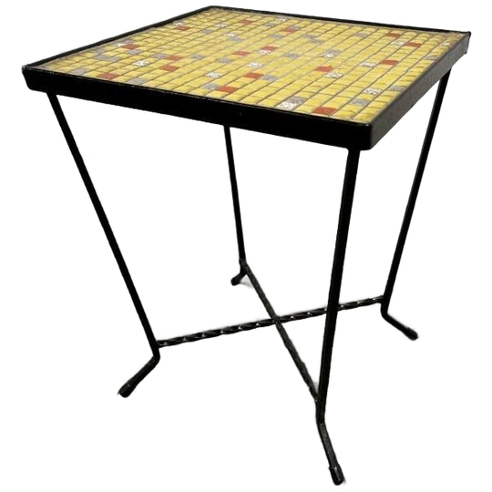 Vintage Gele Mini Plantentafel / Mozaïek Bijzettafel 1