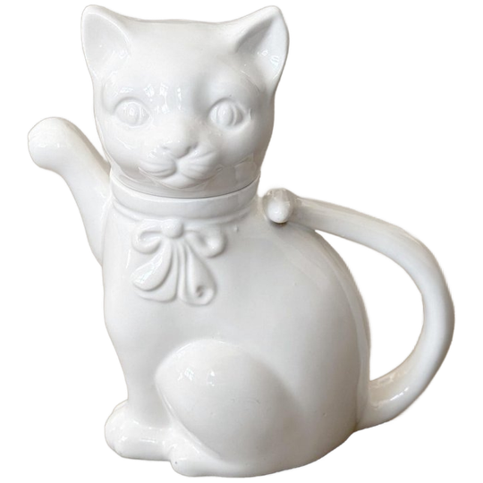 Vintage Witte Porseleinen Katten Koffiepot / Theepot 1
