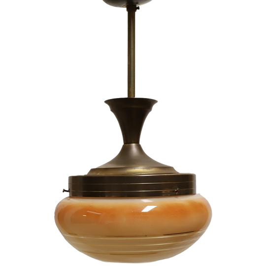Art Deco Hanglamp Opaline Glas Perzik/wit/goud/brons, Jaren '30/'40 1