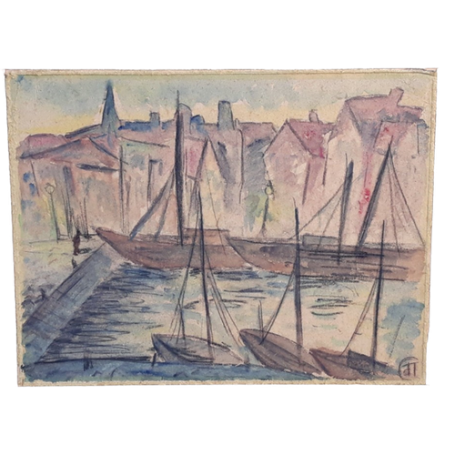 Marine Aquarel Schilderij In Fauvistisch-Kubistische Stijl