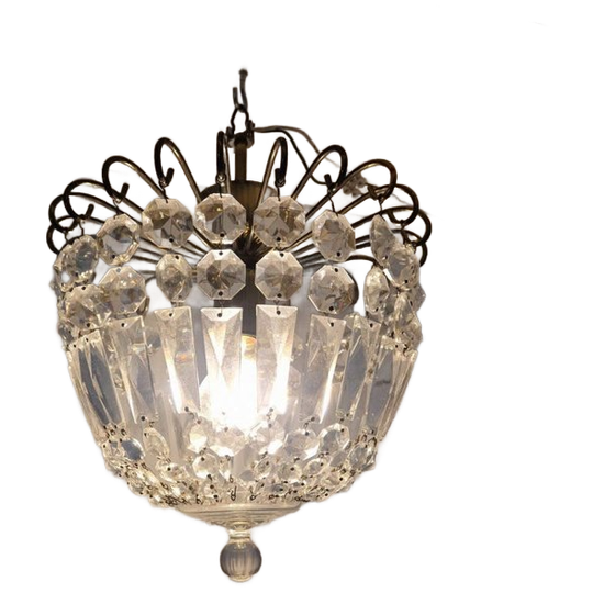 Vintage Kristallen Luchter Met Prismen Glas. 1