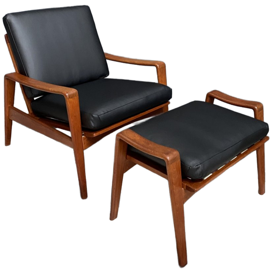 Teak Arm Chair By Arne Wahl Iversen And Otttoman Reupholstered 1