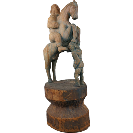 Antiek Houten Beeld Vol Patina Van Man Op Paard 1