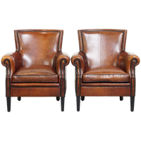 Set Van 2 Zeer Mooie Sierlijke Schapenleren Armchairs Met Een Luxe Afwerking