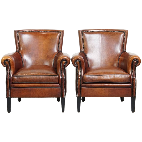 Set Van 2 Zeer Mooie Sierlijke Schapenleren Armchairs Met Een Luxe Afwerking 1