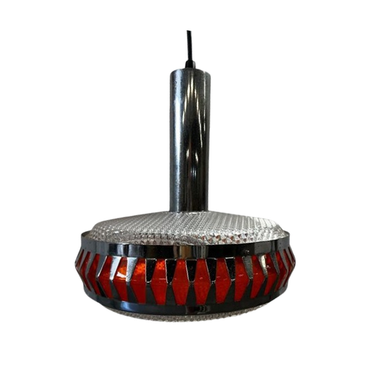 Vintage Chromen Ufo Luster / Hanglamp Met Oranje Accent 1