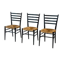 Jaren 70 Eetkamerstoelen 3X Vintage Zwart Riet Prijs P/Stuk