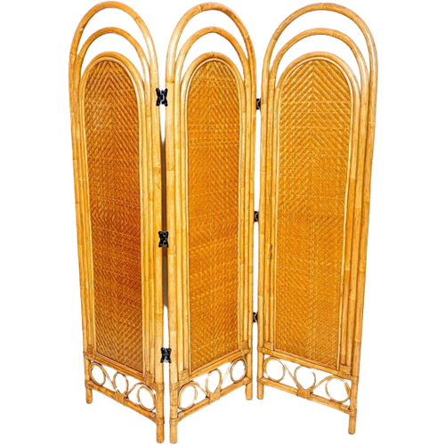 Vintage Rieten Rotan Bamboe Kamerscherm Roomdivider