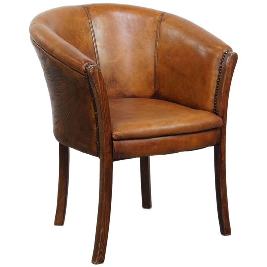 Karaktervolle Schapenleren Tubchair/ Bijzetstoel Met Een Warme Kleurencombinatie 1