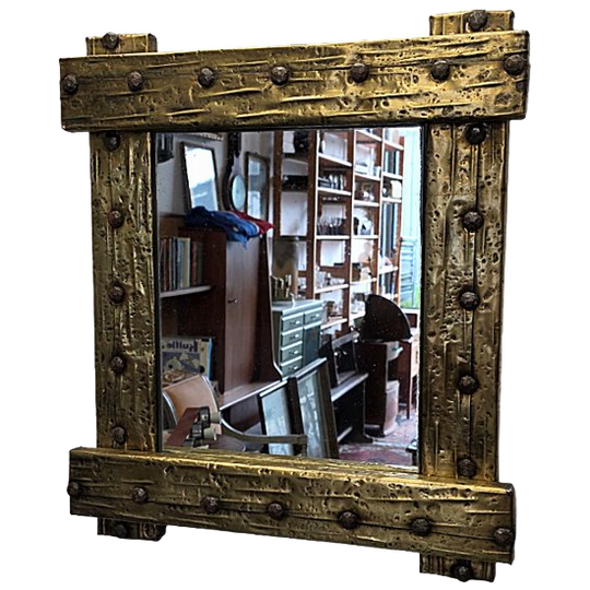 Franse Brutalist Spiegel Met Messing, Jaren 50/60 1