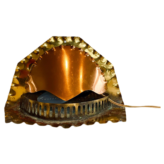 Unieke Vintage "open Haard" Tafellamp Van Koper & Messing 1