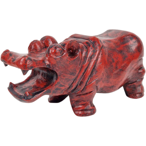 Vintage Rode Houten Hippo Nijlpaard ’70 Sculptuur Exotisch