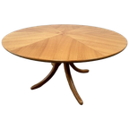 Vintage Salontafel Rond, Notenhout, Middenpoot - Alma 100cm thumbnail 1