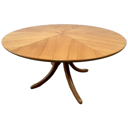 Vintage Salontafel Rond, Notenhout, Middenpoot - Alma 100cm 1