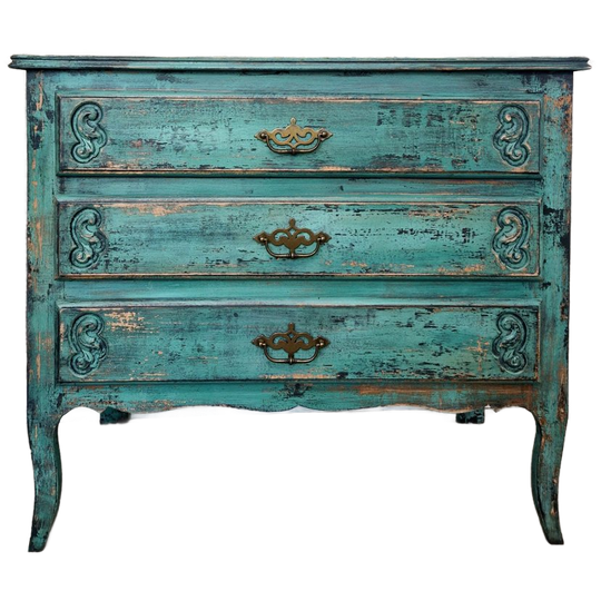 India Ibiza Dressoir/ Vintage Look Dressoir/ Turquoise Blauw Kastje/ Queen Anne Commode 1