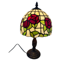 Tiffany Style Table Lamp - Stained Glass Shade And Decorative Base - Ca. 1980’S (No Cracks)