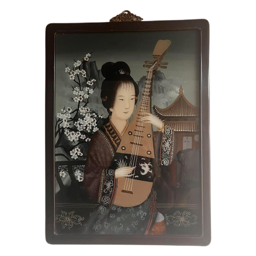 Chinese ‘Achterglas’ Eglomise Portret Schilderij Vintage