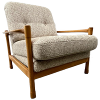 Midcentury Fauteuil - Hout, Bouclé - Scandinavische Stijl