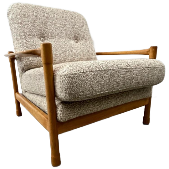 Midcentury Fauteuil - Hout, Bouclé - Scandinavische Stijl 1
