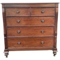 Antiek Mahonie Engelse 5 Ladenkast Met Knoppen,125 Cm Breed