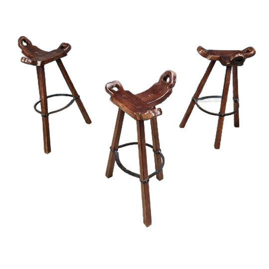 Mid Century Brutalist Bar Stools - Set Of 3, 1960s 1