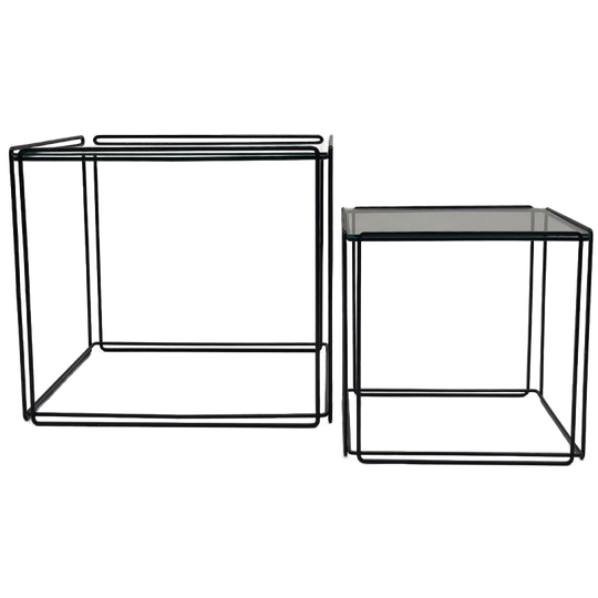 Vintage Bijzettafeltje Max Sauze Tafeltje Glas Metaal Zwart 1